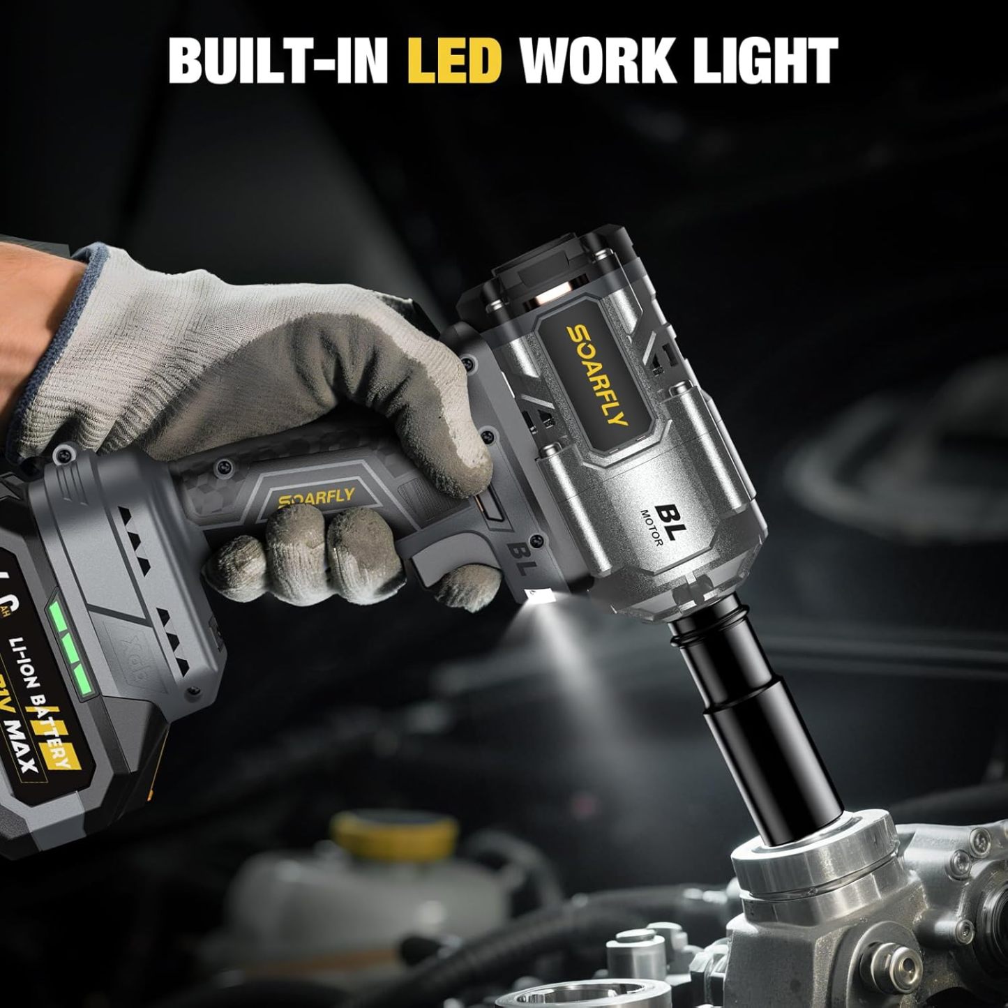 Llave de impacto inalámbrica mejorada de 1/2", 900 pies-libras (1200 Nm) sin escobillas, llave de impacto de alto par de 21 V con 2 baterías de 4.0Ah, velocidad variable para automóvil, camión