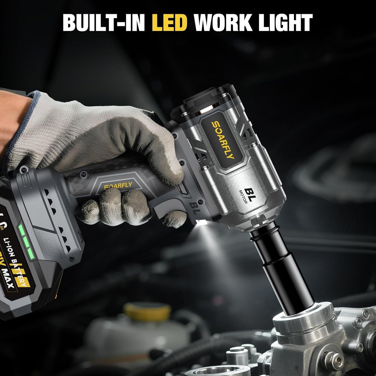 Llave de impacto inalámbrica mejorada de 1/2", 900 pies-libras (1200 Nm) sin escobillas, llave de impacto de alto par de 21 V con 2 baterías de 4.0Ah, velocidad variable para automóvil, camión
