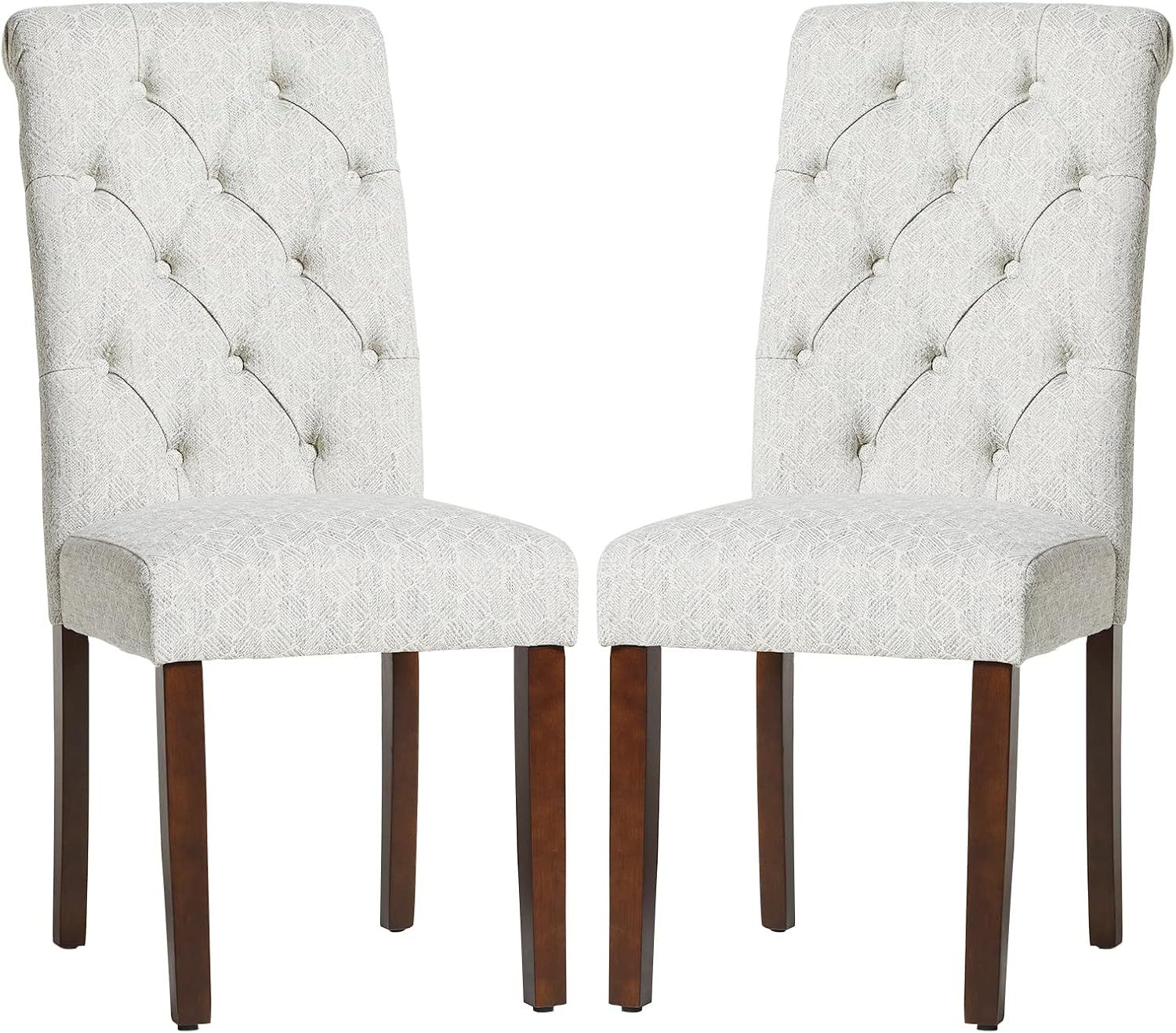 COLAMY - Juego de 6 sillas de Comedor con Botones y tapizadas, con Patas de Madera Maciza y Asiento Acolchado para Comedor, Cocina, Color Gris