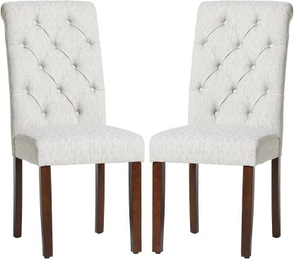 COLAMY - Juego de 6 sillas de Comedor con Botones y tapizadas, con Patas de Madera Maciza y Asiento Acolchado para Comedor, Cocina, Color Gris