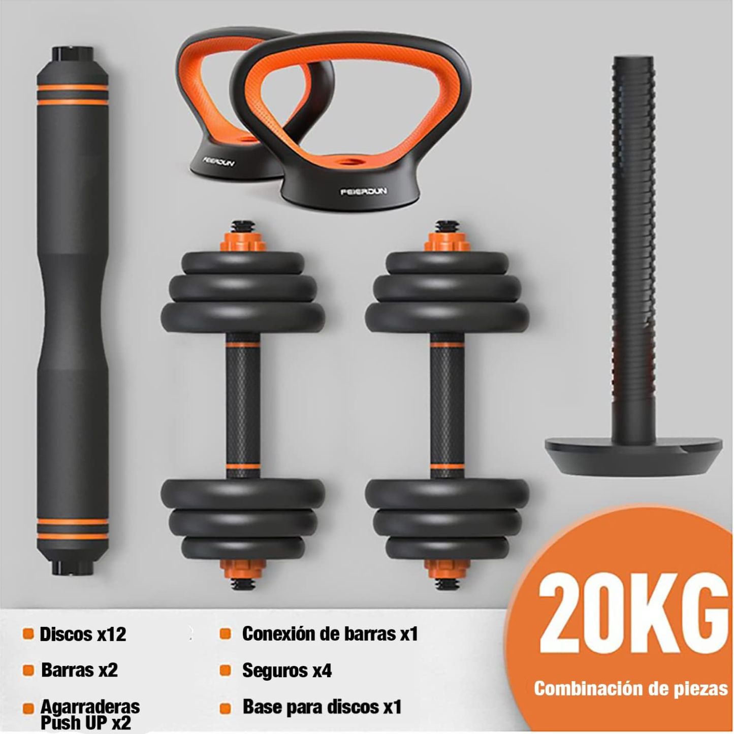 Kit de Mancuernas Brandtrendy 6 en 1 Ajustable – Pesas Rusas, Barra y Discos para Entrenamiento en Casa y Gimnasio – Diseño Compacto y Seguro, Ideal para Rutinas Completa de Fuerza y Resistencia