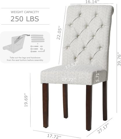 COLAMY - Juego de 6 sillas de Comedor con Botones y tapizadas, con Patas de Madera Maciza y Asiento Acolchado para Comedor, Cocina, Color Gris