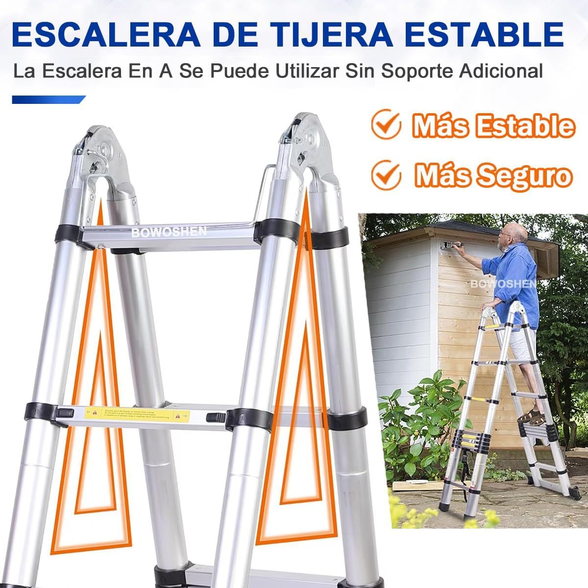 Bowoshen Escalera Telescópica De 6.2 Metros Escalera De Aluminio Segura Y Protegida Antideslizante Multiusos Escalera Extensible 20.5 Pies, 330 Libras Capacidad