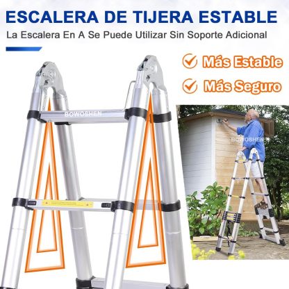 Bowoshen Escalera Telescópica De 6.2 Metros Escalera De Aluminio Segura Y Protegida Antideslizante Multiusos Escalera Extensible 20.5 Pies, 330 Libras Capacidad
