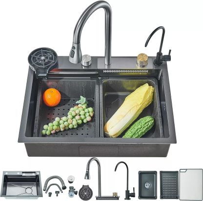 Tarjas Para Cocina Acero Inoxidable Fregadero De Cocina con Extraíble Grifo Engrosado, Cocina Integral con Dispensador de jabón Colador de Drenaje y Accesorios (Tamaño : 60x46cm)