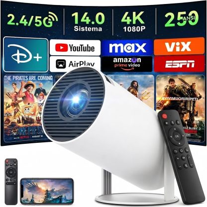 【Android 14.0】KACOTA Mini Proyector 4K Portátil 2026, 250ANSI/10000 Lúmenes | Pantalla de 150 pulgadas, Soporte 4K, WiFi 6 con 2.4/5GHz, Bluetooth 5.2, Compatible con iOS/Android/PC/PS4/PS5【HY300 PRO】