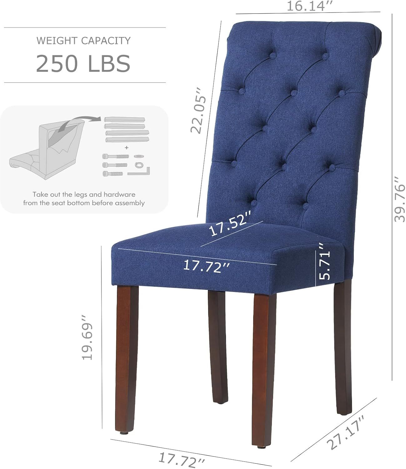COLAMY - Juego de 6 sillas de Comedor con Botones y tapizadas, con Patas de Madera Maciza y Asiento Acolchado para Comedor, Cocina, Color Gris
