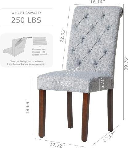 COLAMY - Juego de 6 sillas de Comedor con Botones y tapizadas, con Patas de Madera Maciza y Asiento Acolchado para Comedor, Cocina, Color Gris