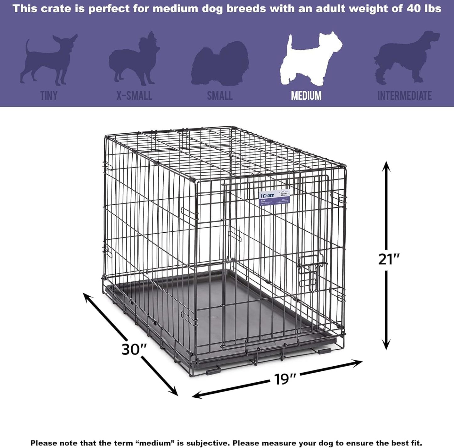 MidWest Homes for Pets - Jaula para perros XL | Jaula para perros MidWest iCrate de metal plegable con doble puerta con panel divisor, protege los pies y bandeja para perros a prueba de fugas | 48 pulgadas de largo x 30 de ancho x 33 pulgadas de alto, raz