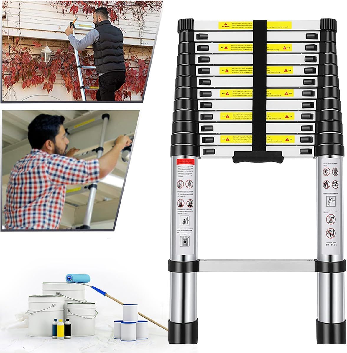 Bowoshen Escalera Telescópica De 6.2 Metros Escalera De Aluminio Segura Y Protegida Antideslizante Multiusos Escalera Extensible 20.5 Pies, 330 Libras Capacidad