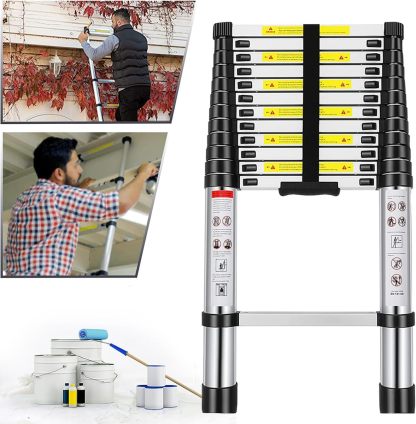 Bowoshen Escalera Telescópica De 6.2 Metros Escalera De Aluminio Segura Y Protegida Antideslizante Multiusos Escalera Extensible 20.5 Pies, 330 Libras Capacidad