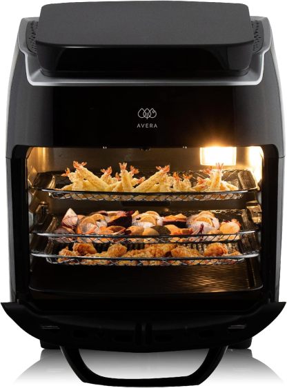 AVERA Freidora de aire y Horno eléctrico con puertas francesas de 25 Litros, tamaño XL, Panel digital con 18 funciones de cocción, Temperatura 30 °C - 200°C, Apagado automático, 7 accesorios | HPF01