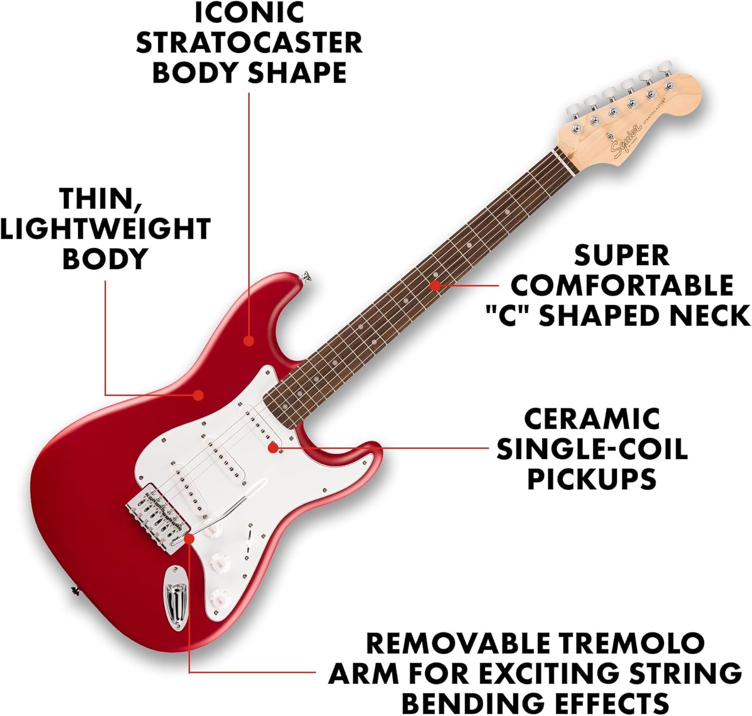 Fender Squier Debut Collection Stratocaster Guitarra Eléctrica, Diapasón Laurel, Color Dakota Red