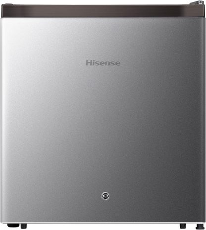 Hisense RR16D6AGX1- Frigobar,1.6 pies cúbicos,Congelador independiente,Termostato ajustable,Estantes para botellas de 2 litros,45x47x50cm(AnchoxLargoxAlto),Gris