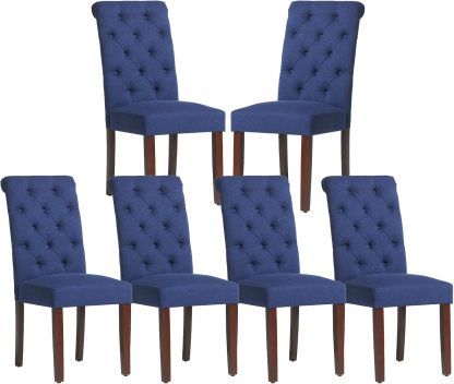 COLAMY - Juego de 6 sillas de Comedor con Botones y tapizadas, con Patas de Madera Maciza y Asiento Acolchado para Comedor, Cocina, Color Gris