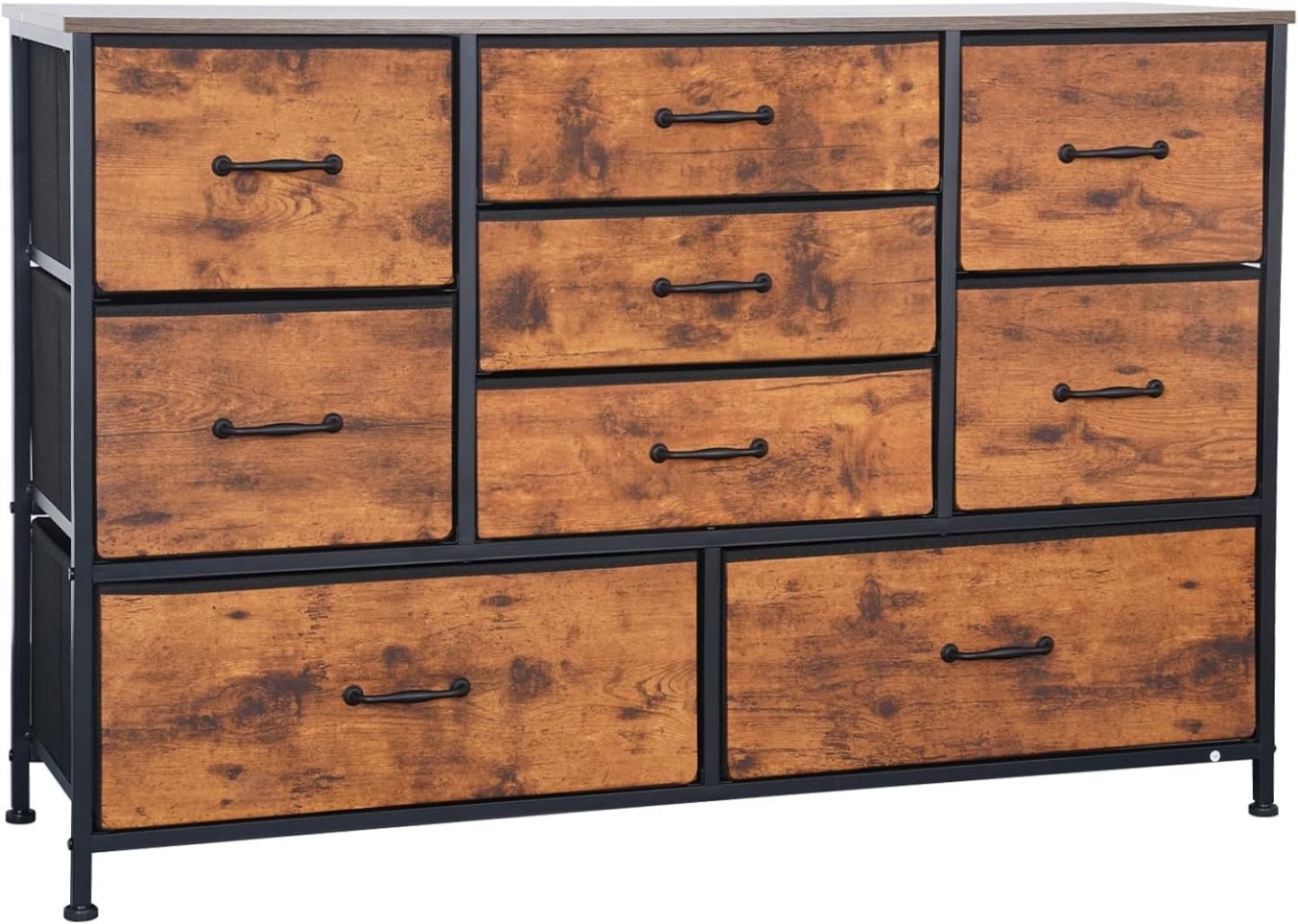 FURRIFIC Cómoda Gran Capacidad de 9 Cajones,115 * 75 * 35cm,Cajonera para Recamara,Ropa,Hogar Y Oficina,Organizador Cajonera de Estructura Metal con Cajones de Tela en 3 Tamaños