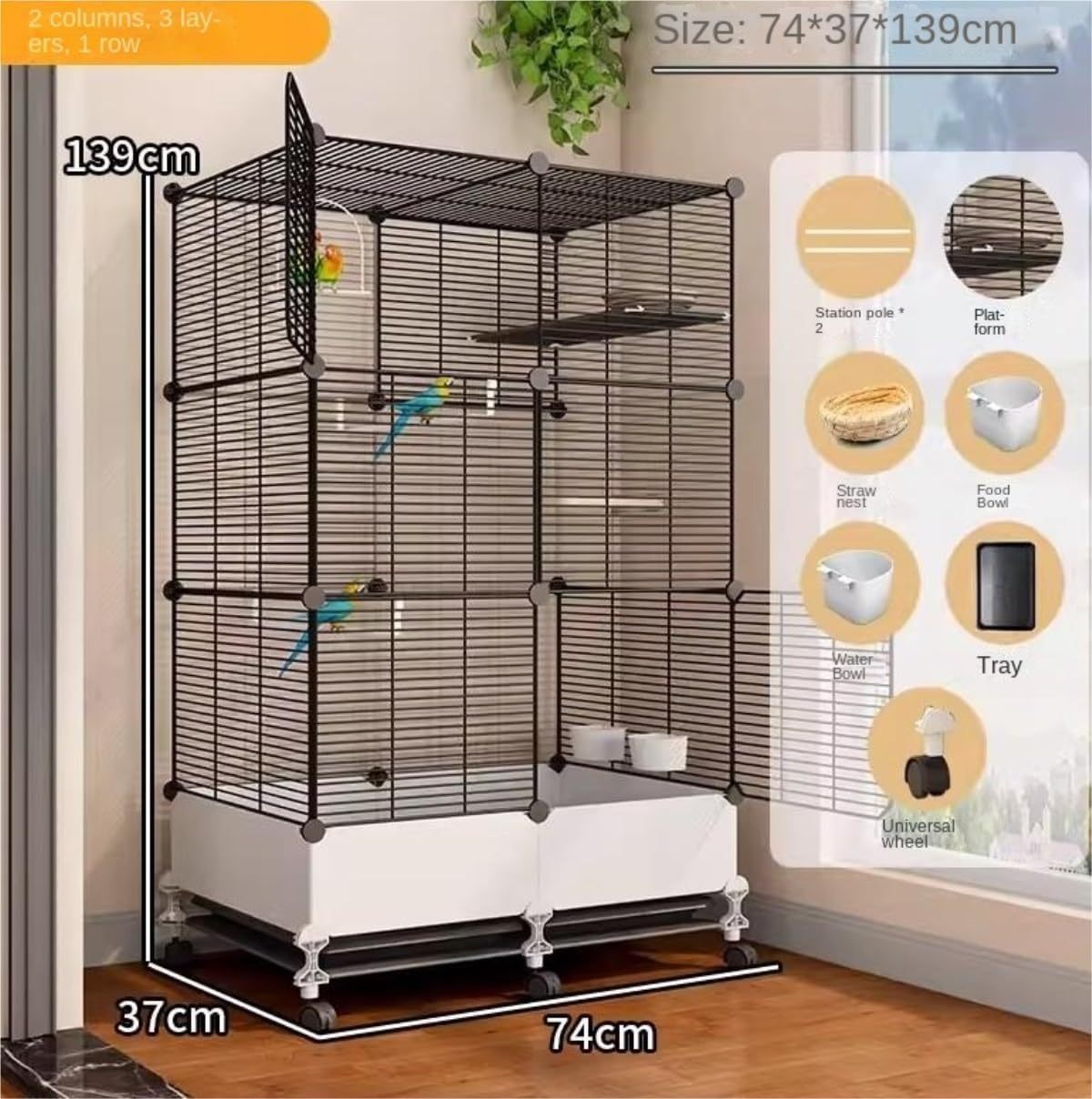🐦 Jaula para Pájaros de Metal 54" con Ruedas | Jaula Alta para Loros y Aves Grandes | Diseño Resistente, Espaciosa y Fácil de Mover | Ideal para Hogar