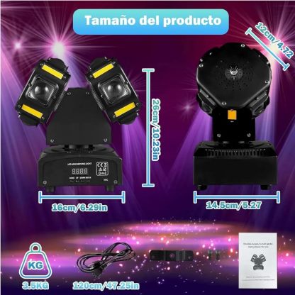🎵Luces DJ Doble Cabeza con Control Remoto, 120W Haces Móviles Rotación 360° Strobe Láser para Fiesta Discoteca Bar KTV DJ Iluminación LED RGBW Proyector Efectos Escenario Focos De Iluminación