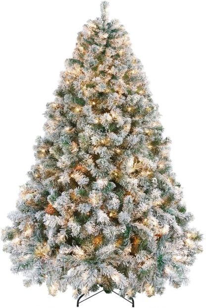 Yaheetech Árbol de Navidad artificial preiluminado de 6 pies con luces incandescentes blancas cálidas, árbol de Navidad con 820 puntas de rama, 250 luces incandescentes y soporte plegable, color rosa