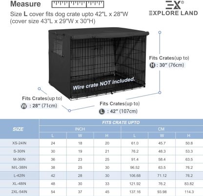Explore Land Funda para jaula de perro de 42 pulgadas, funda de poliéster duradera para perrera de mascotas, ajuste universal para jaula de perro de alambre 1 (negro)