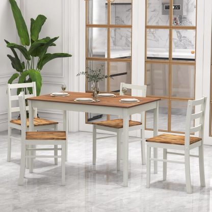 Giantex - Juego de mesa de comedor para 4, mesa rectangular de madera maciza y 4 sillas, juego de comedor de 5 piezas con patas de madera de goma, muebles de cocina que ahorran espacio para cocina,