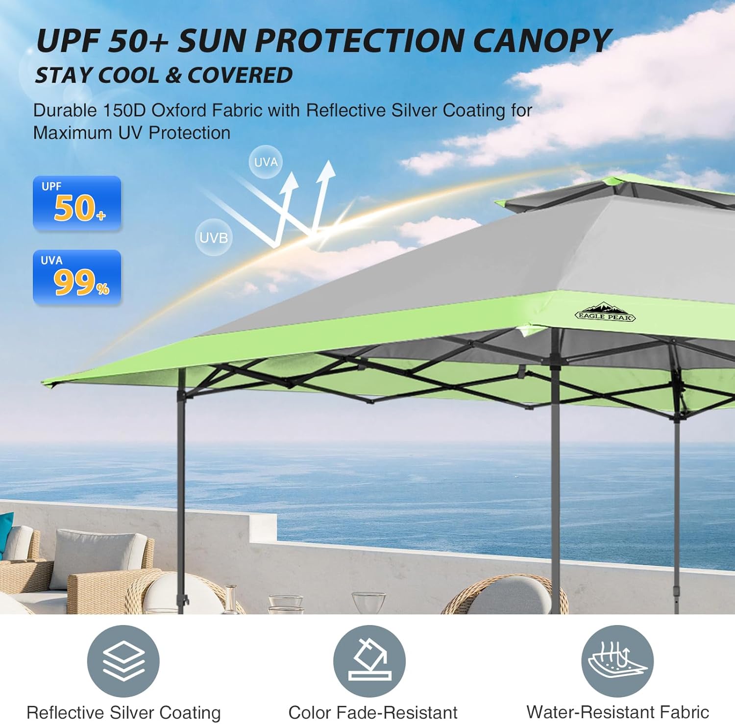 EAGLE PEAK - Toldo desplegable de pierna recta de 13 x 13 pulgadas, toldo instantáneo para exteriores, fácil instalación para una sola persona, refugio plegable con aleros de extensión automática, 169 pies cuadrados de sombra (gris)