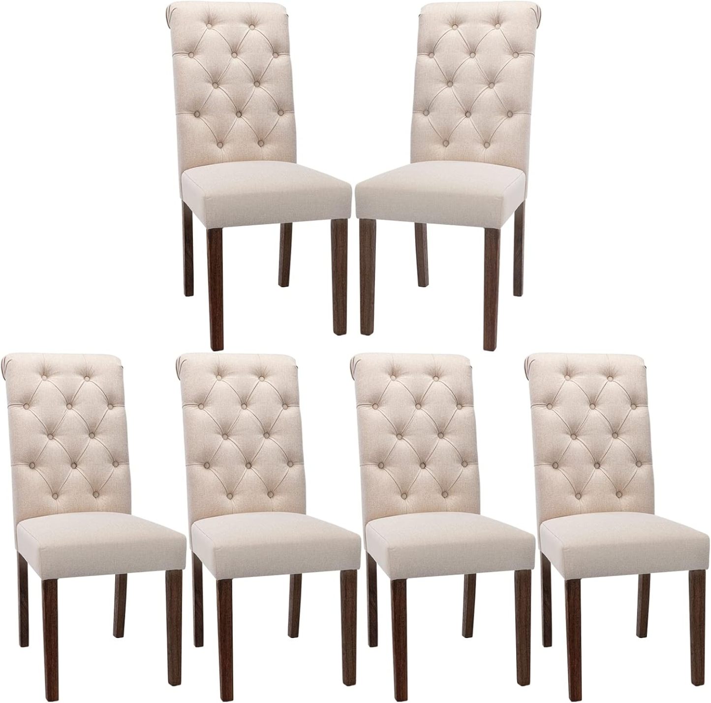 COLAMY - Juego de 6 sillas de Comedor con Botones y tapizadas, con Patas de Madera Maciza y Asiento Acolchado para Comedor, Cocina, Color Gris