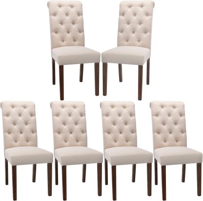 COLAMY - Juego de 6 sillas de Comedor con Botones y tapizadas, con Patas de Madera Maciza y Asiento Acolchado para Comedor, Cocina, Color Gris