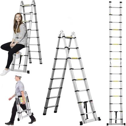 Bowoshen Escalera Telescópica De 6.2 Metros Escalera De Aluminio Segura Y Protegida Antideslizante Multiusos Escalera Extensible 20.5 Pies, 330 Libras Capacidad