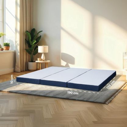 Colchón Plegable Matrimonial 190x135x10cm Portátil con Funda Extraíble de Algodón Poliéster Cómodo para Casa, Visitas y Viajes