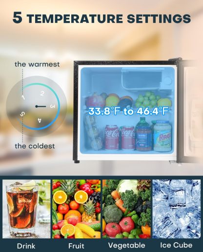 Upstreman Mini refrigerador con congelador de 1.7 pies cúbicos, termostato ajustable, ahorro de energía, bajo ruido, refrigerador compacto de una sola puerta para recámara, oficina, recámara, negro-FR17