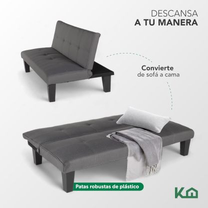 Kingshouse | Sofá Cama Individual Plegable – Sillón MIA – Estructura Madera – Tapizado en Lino Suave – Compacto y Multifuncional – Gris Oscuro