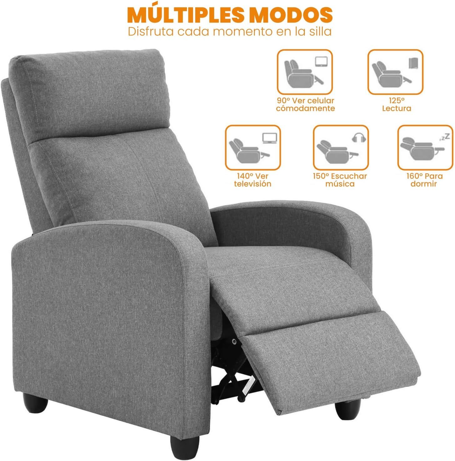 FABATO Sillon Individual - Sillon Reclinable Adultos Tipo Cine 8 Modos de Masaje con Soporte Lumbar, Reposapiés Retráctil y 3 Posiciones - Tu Sofa Adulto de Cuero Ideal para tu casa (Negro)