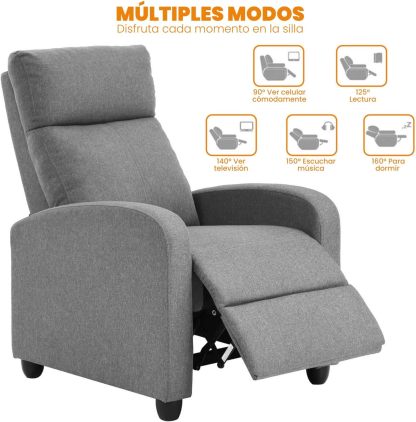 FABATO Sillon Individual - Sillon Reclinable Adultos Tipo Cine 8 Modos de Masaje con Soporte Lumbar, Reposapiés Retráctil y 3 Posiciones - Tu Sofa Adulto de Cuero Ideal para tu casa (Negro)