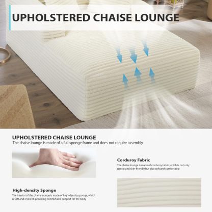 Ivoros - Chaise longue de 50 pulgadas para interior, sofá cama tapizado de pana de gran tamaño con asiento profundo, sillones de lectura, sofás tipo nube para sala de estar, no requiere montaje (beige