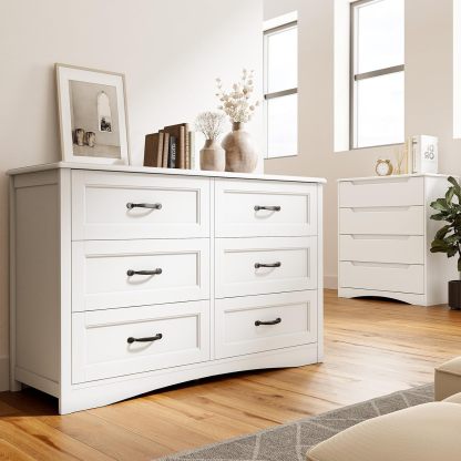 Gizoon - Cómoda de 6 cajones para recámara, cómoda de 47 pulgadas más grande con asa mental para habitación de niños, cómoda blanca con 6 cajones de almacenamiento para sala de estar, entrada y