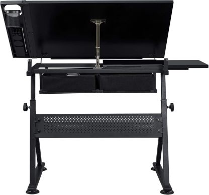 Yaheetech - computadora de arte blanco ajustable en altura para adultos, mesa inclinable de dibujo con computadora extragrande y cajones, juego de mesa y silla plegable para manualidades con taburetes