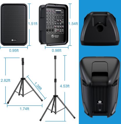 Sistema de PA de 2 vías integrado profesional portátil todo en uno, configuración fija, diseño de veliz con mezclador de 8 canales, 2 soportes de altavoces, Bluetooth, micrófono para