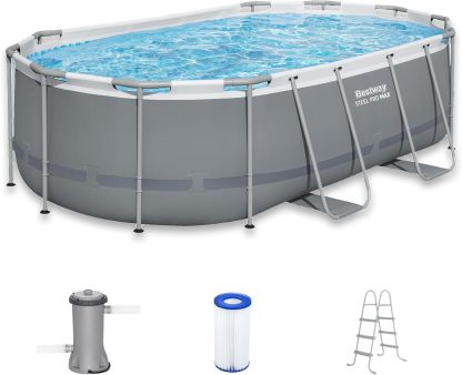 Bestway 56622E - Piscina eléctrica de Acero sobre Suelo, Color Blanco y Gris