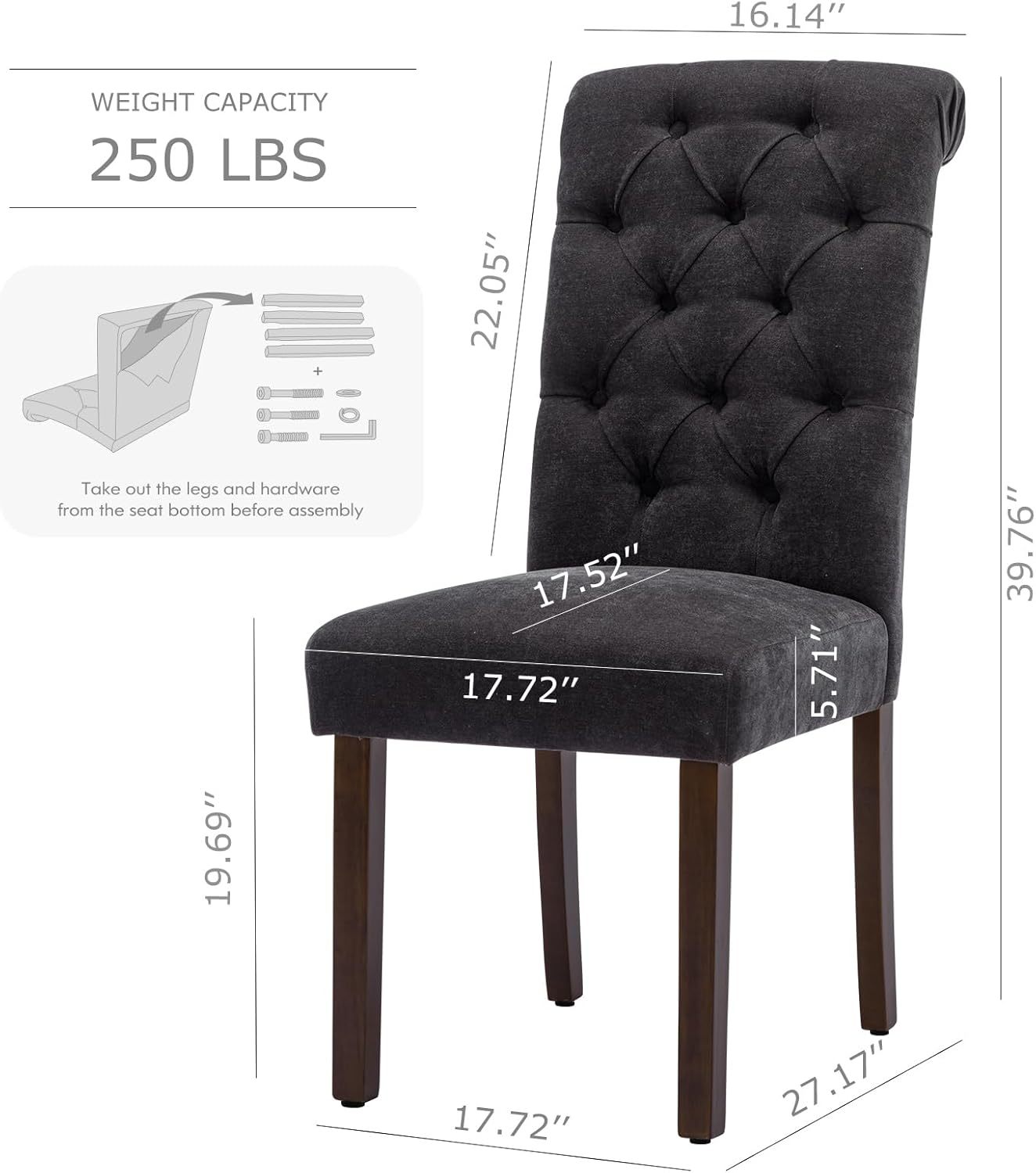 COLAMY - Juego de 6 sillas de Comedor con Botones y tapizadas, con Patas de Madera Maciza y Asiento Acolchado para Comedor, Cocina, Color Gris