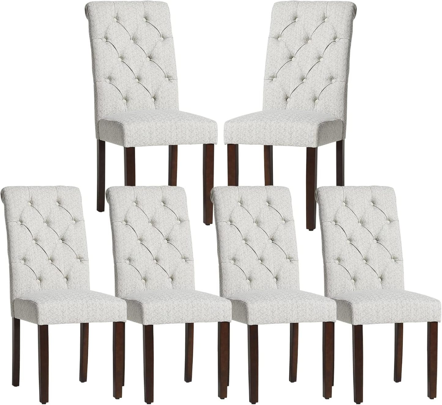 COLAMY - Juego de 6 sillas de Comedor con Botones y tapizadas, con Patas de Madera Maciza y Asiento Acolchado para Comedor, Cocina, Color Gris