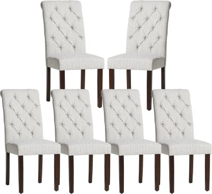 COLAMY - Juego de 6 sillas de Comedor con Botones y tapizadas, con Patas de Madera Maciza y Asiento Acolchado para Comedor, Cocina, Color Gris