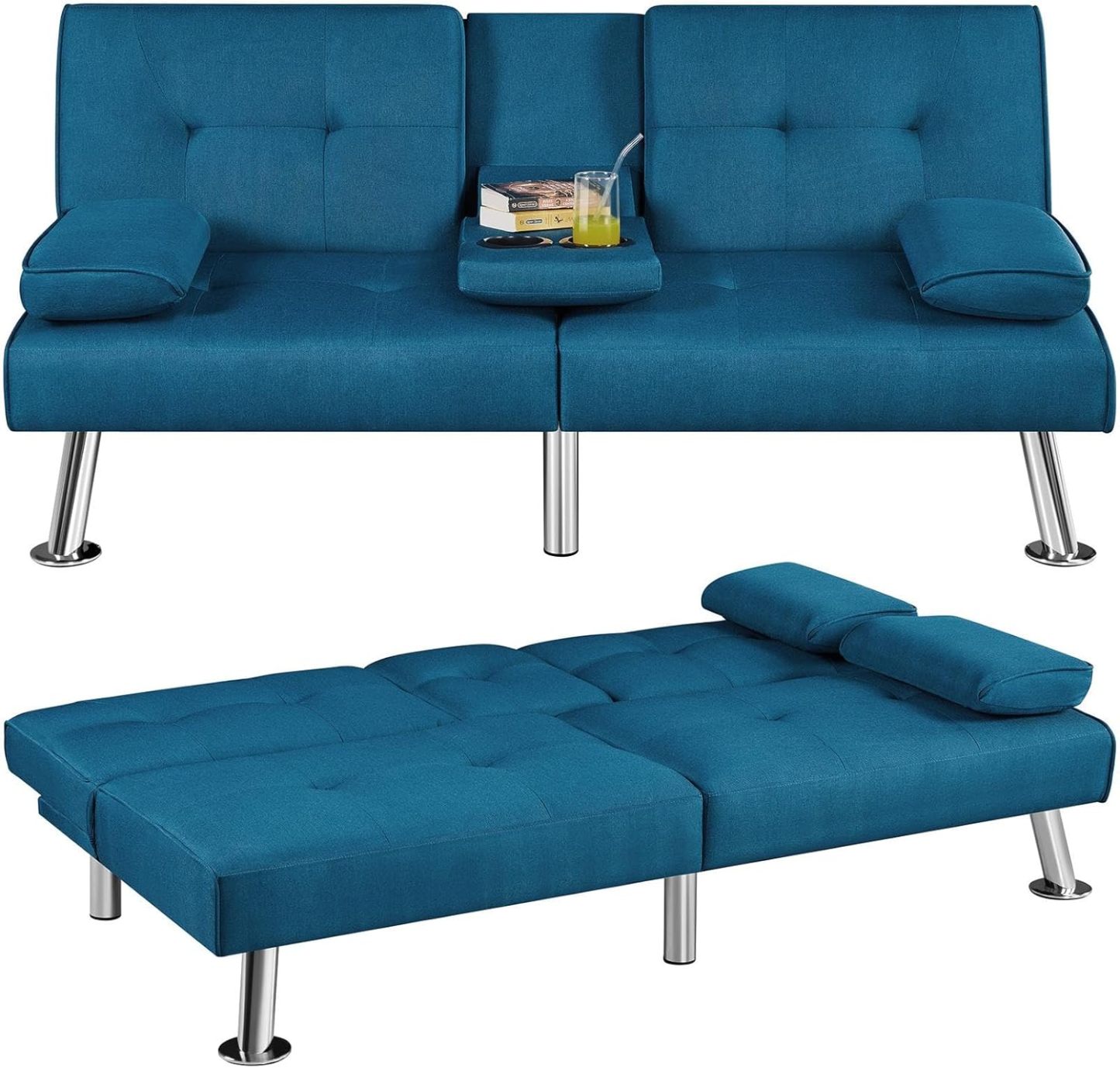Yaheetech - Sofá Cama Convertible Ajustable, Moderno sillón reclinable de Piel sintético para el hogar, sofá Cama Plegable, Cama de Invitados, reposabrazos extraíbles, portavasos 3 ángulos, Capacidad