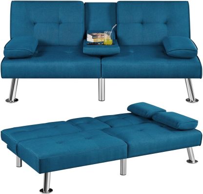 Yaheetech - Sofá Cama Convertible Ajustable, Moderno sillón reclinable de Piel sintético para el hogar, sofá Cama Plegable, Cama de Invitados, reposabrazos extraíbles, portavasos 3 ángulos, Capacidad