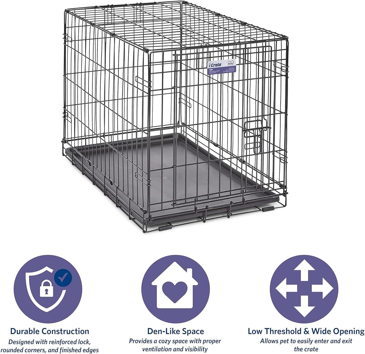 MidWest Homes for Pets - Jaula para perros XL | Jaula para perros MidWest iCrate de metal plegable con doble puerta con panel divisor, protege los pies y bandeja para perros a prueba de fugas | 48 pulgadas de largo x 30 de ancho x 33 pulgadas de alto, raz