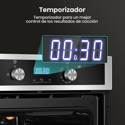 Hisense Horno de gas empotrable 67L, parrilla de gas, flujo de aire múltiple, temperatura precisa, puerta extraíble de fácil limpieza, temporizador, HGO602BS