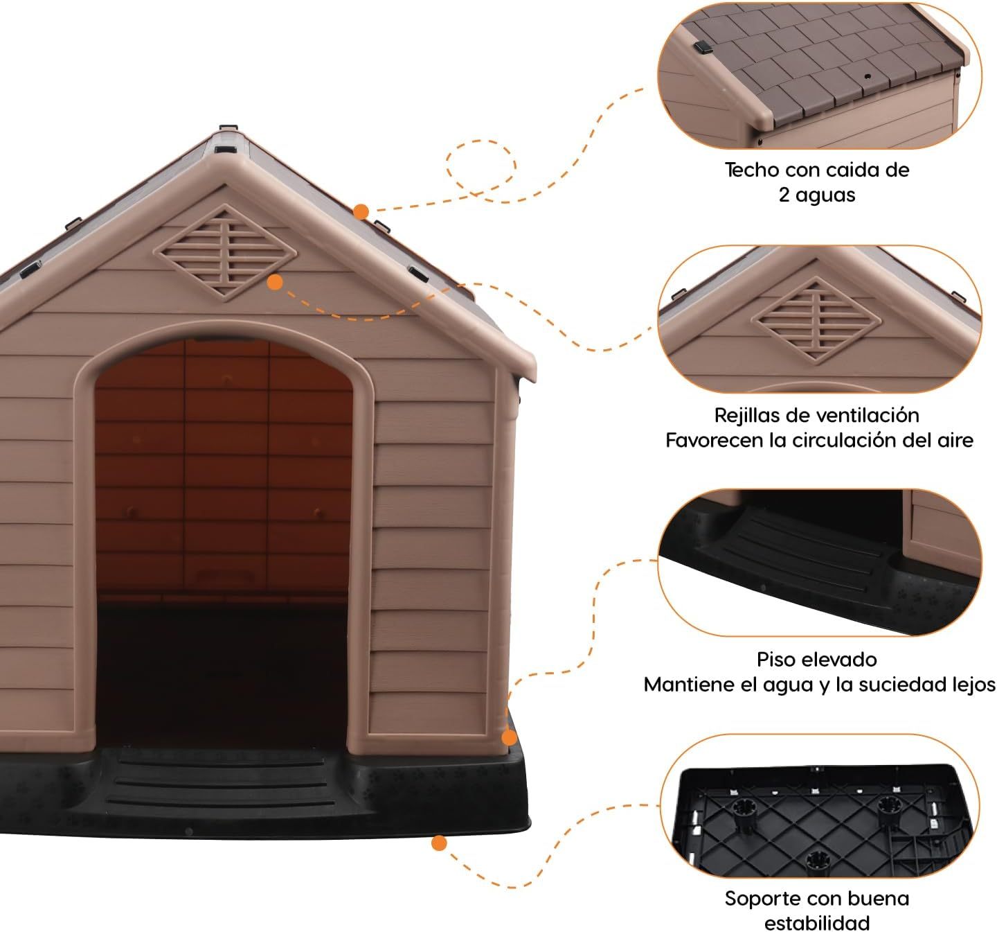 POLI PETS Casa de plástico para Perros, casa Duradera para Perros pequeños, medianos y Grandes, con Suelo Elevado y Rejillas de ventilación, ventila, fácil de Limpiar y Montar Dog Kennel