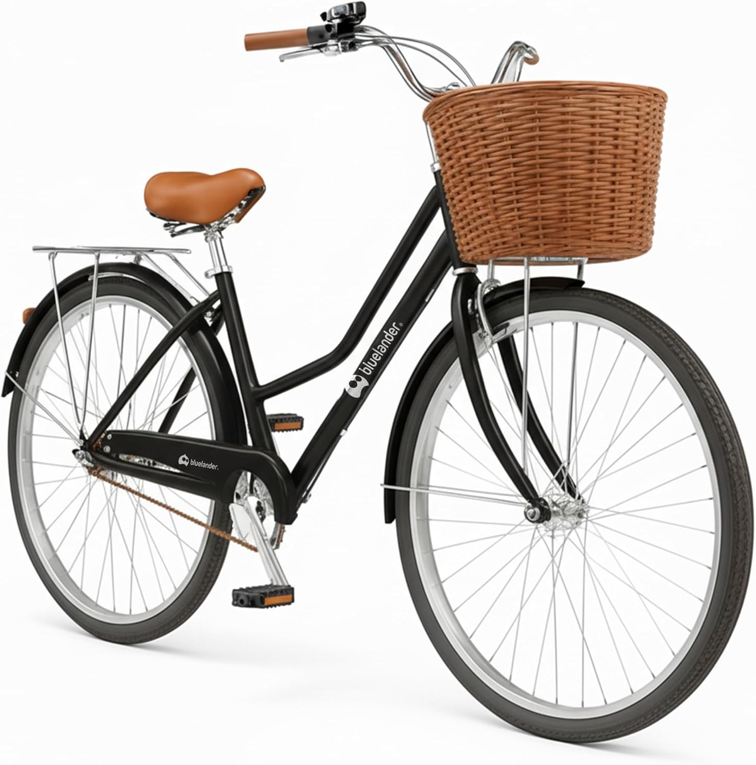 Bluelander Bicicleta Urbana, Bicicleta Rodada 26, Bicicletas, Marco, Estructura de Acero con Canasta para Bicicleta, Bicicleta para Adulto, Diseño Clásico Vintage