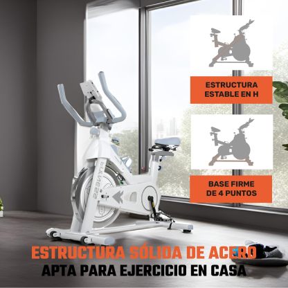 CENTURFIT Bicicleta Fija Spinning 11 Kg Pantalla LCD Soporta 150 Kg Ajuste de 5 Niveles en Asiento y Manubrio Pedales con Correas Bici Estatica Ideal para Rutina de Cardio en el Hogar Gym Gimnasio
