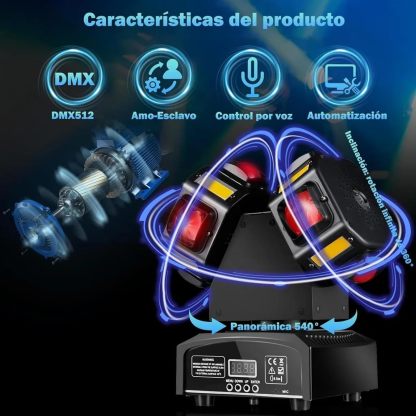 🎵Luces DJ Doble Cabeza con Control Remoto, 120W Haces Móviles Rotación 360° Strobe Láser para Fiesta Discoteca Bar KTV DJ Iluminación LED RGBW Proyector Efectos Escenario Focos De Iluminación
